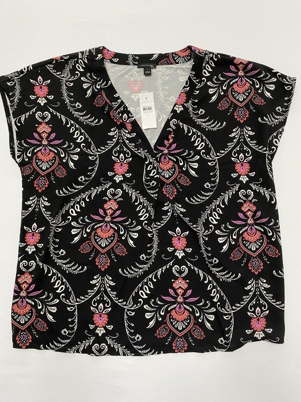 Ann Taylor NWT Women's Size S Black Paisley Mixed Print Bohemian Office Chic